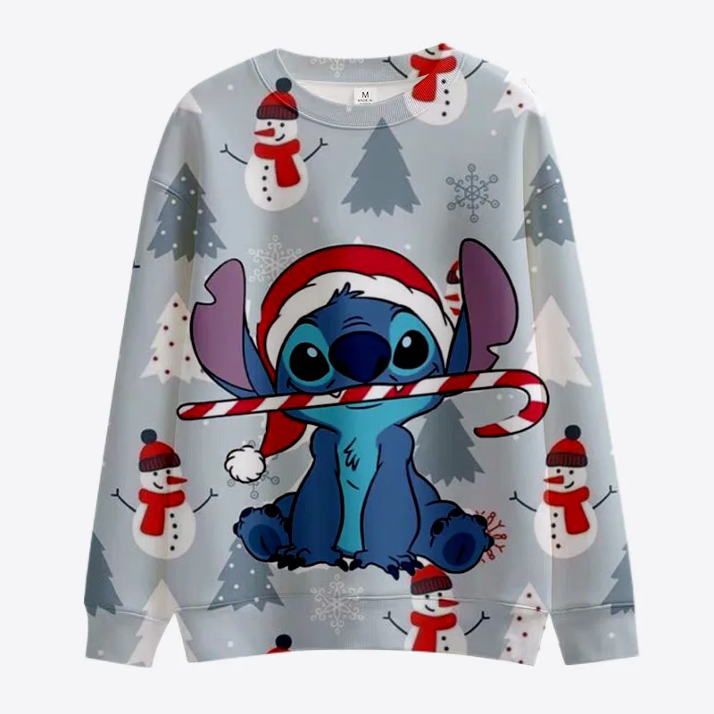 New Merry Christmas Disney Stitch and Mickey Minnie Fall Harajuku Crew Neck Casual Women\'s Long Sleeve Sweatshirt Ladies Top Y2K