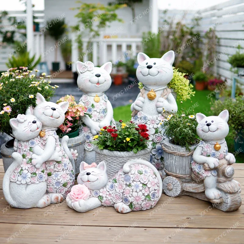 Lucky cat ornament garden garden creative animal cartoon outdoor decoration flower pot garden gardening balcony arrangement