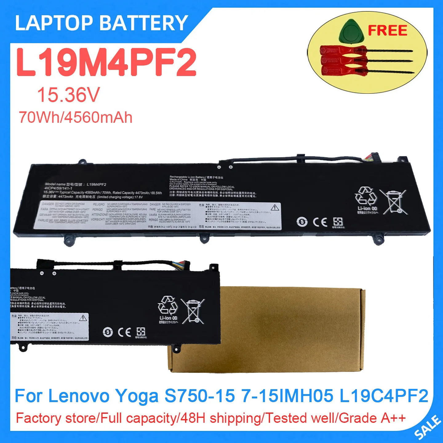 New Laptop Battery L19M4PF2 15.36V 70Wh 4560mAh High Quality For Lenovo Yoga S750-15 7-15IMH05 L19C4PF2