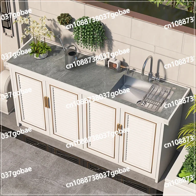 all-aluminum alloy outdoor with rock slab under the counter basin storage cabinet and storage cabinet