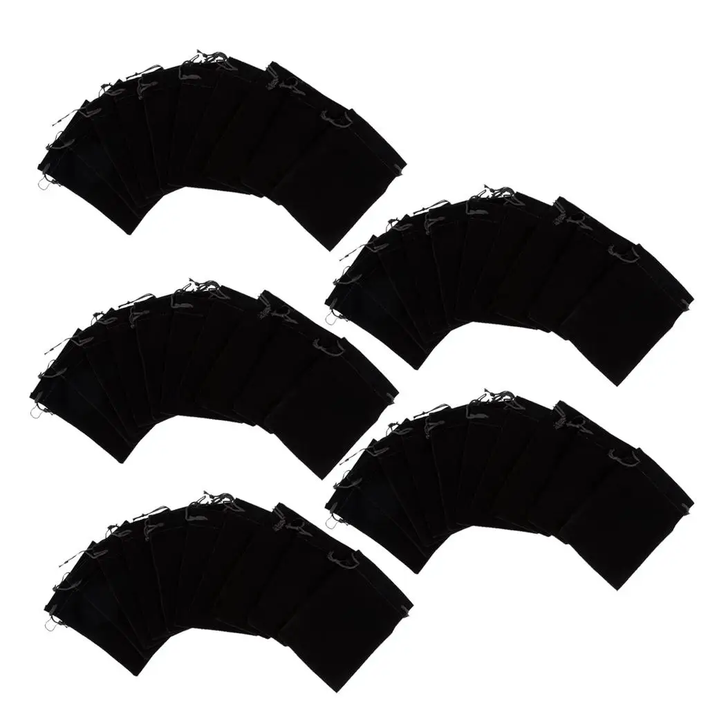 블랙 소프트 벨벳 드로스트링 파우치, 선물 가방, 결혼식 축하 쥬얼리 장신구 파우치, 50 개