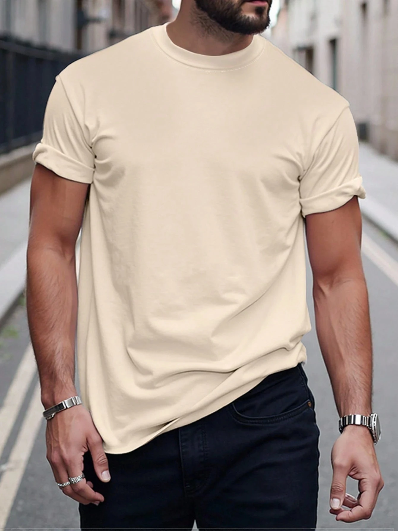 Manfinity Homme الرجال بلون طاقم الرقبة قصيرة الأكمام تي شيرت غير رسمي الرجال تي شيرت الرجال تي شيرت الرجال عادي تي شيرت