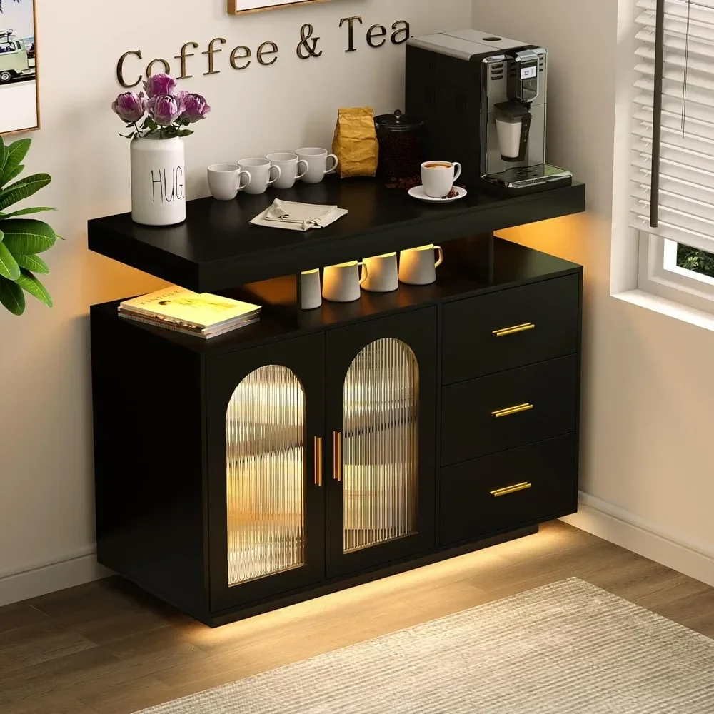 Coffee Bar Cabinet Kitchen Storage Cabinet & Sideboard Buffet Cabinets - Wood Coffee Bar Table with Shelf Capacity