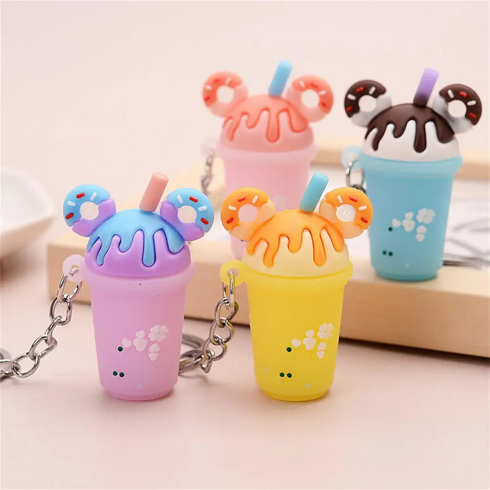 New Cartoon Keychain Milk Tea Cup Keyring PVC Soft Rubber Cute Donut Key Chain Charm Bag Car Pendant Gift For Women and Kids