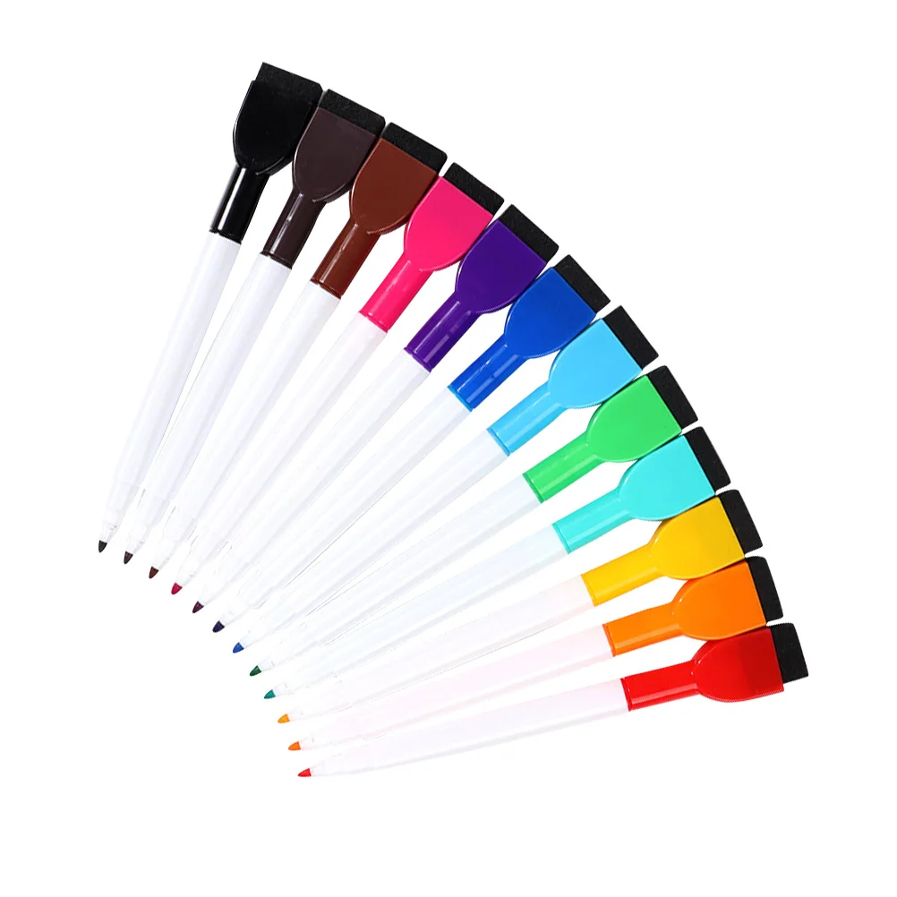 

12 Pcs Colorful Whiteboard Markers Liquid Felt Brush Tips Fine Erase School Kids Painting 12 Colors Office Boards