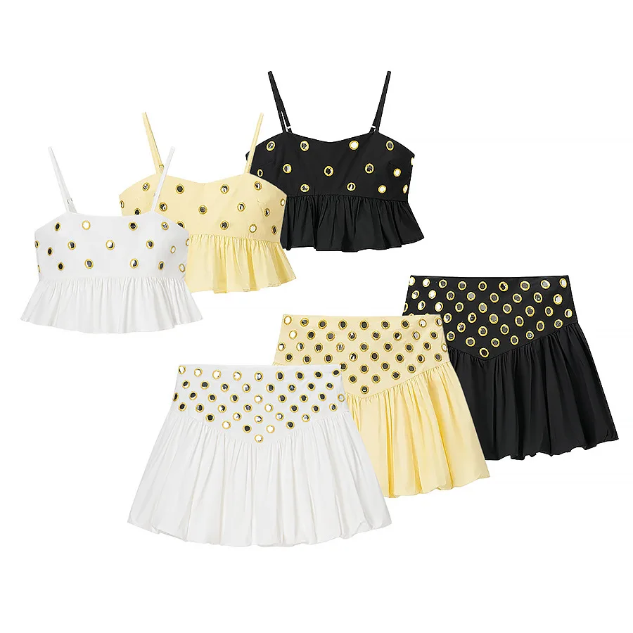 

Sexy Sequin Top Skirt Party Set Women Strap Ruffle Solid Slash Neck Crop Tops Mini High Waist Bud Skirts Fashion Summer Set
