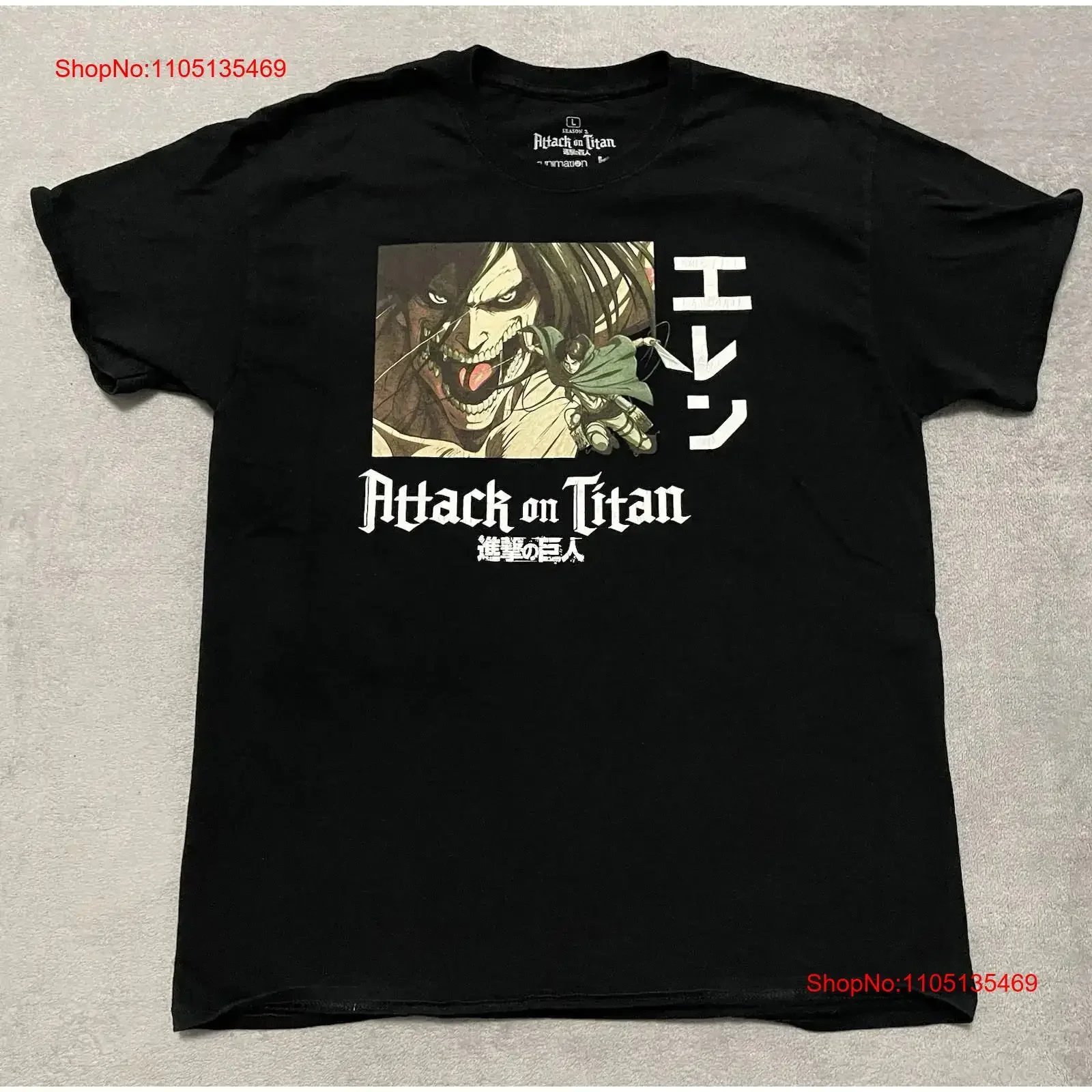 Attack On Titan Anime Men's  Eren Yeager T Shirt L Black vintage Washed Slightly Soft Breathable graphic Comfortable Unisex