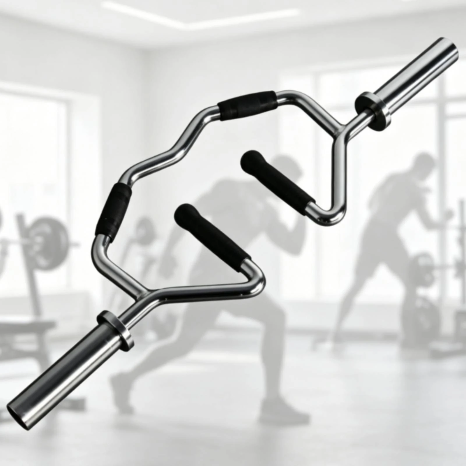 Triceps Barbell Bar Textured Grip Barbell with Angled Frame Non-Slip Long-Lasting for Weightlifters, Strength Training, Home Gym