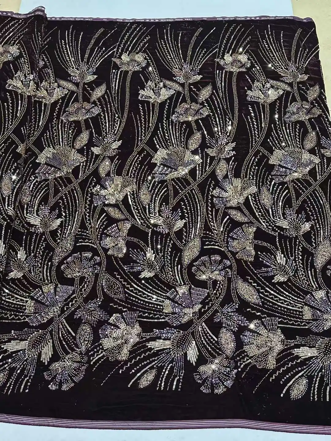 

Luxury Velvet Lace Fabric 5 Yars High Quality 2026 Blue Beaded Lace Fabric Fashion Sequin Groom African Laces Fabric For Women