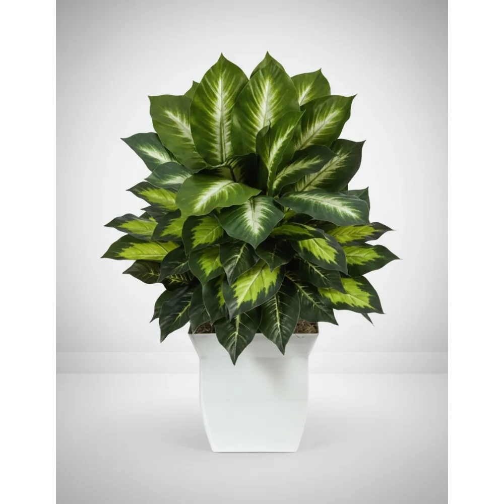 

2ft Artificial Dieffenbachia Plant in White Metal Planter - Lifelike Faux Tropical Decor for Home Office