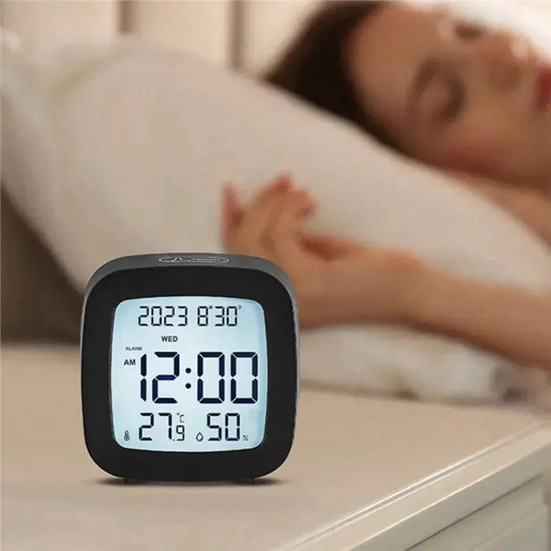 Y43A-Battery Operated Led Alarm Clock With Backlight LCD Display Temperature Humidity Monitor For Home School Use For Home Decor
