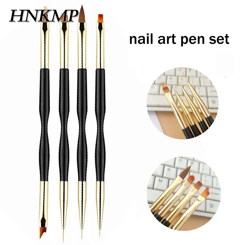 4Pcs Dual-ended Nail Brush Acrylic Nail Art Brushes Professional Gel Nail Polish Liner Flower Painting Drawing Manicure Tools