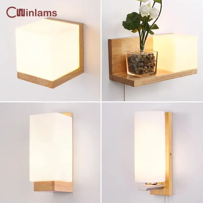 Bedroom light LED simple modern wall lamp Nordic solid wood indoor lighting aisle balcony living room hotel light fixtures