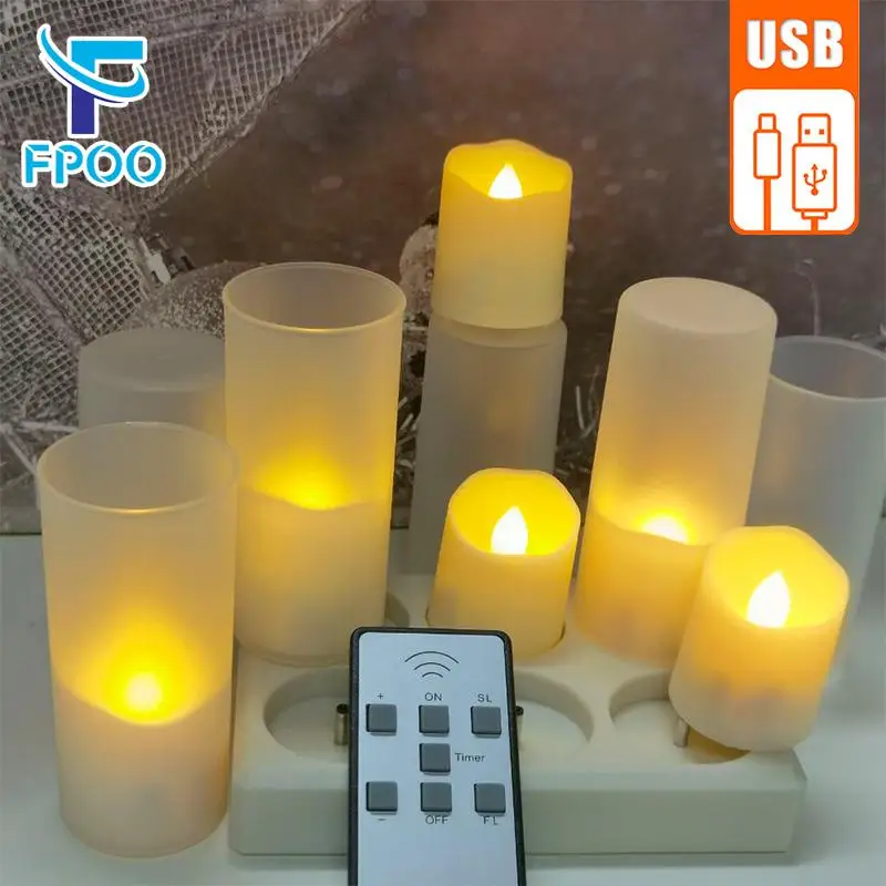 Led Candles With Flickering Flame Timer Remote Control For Halloween Home Decoration USB Rechargeable Tealights Electric Candles