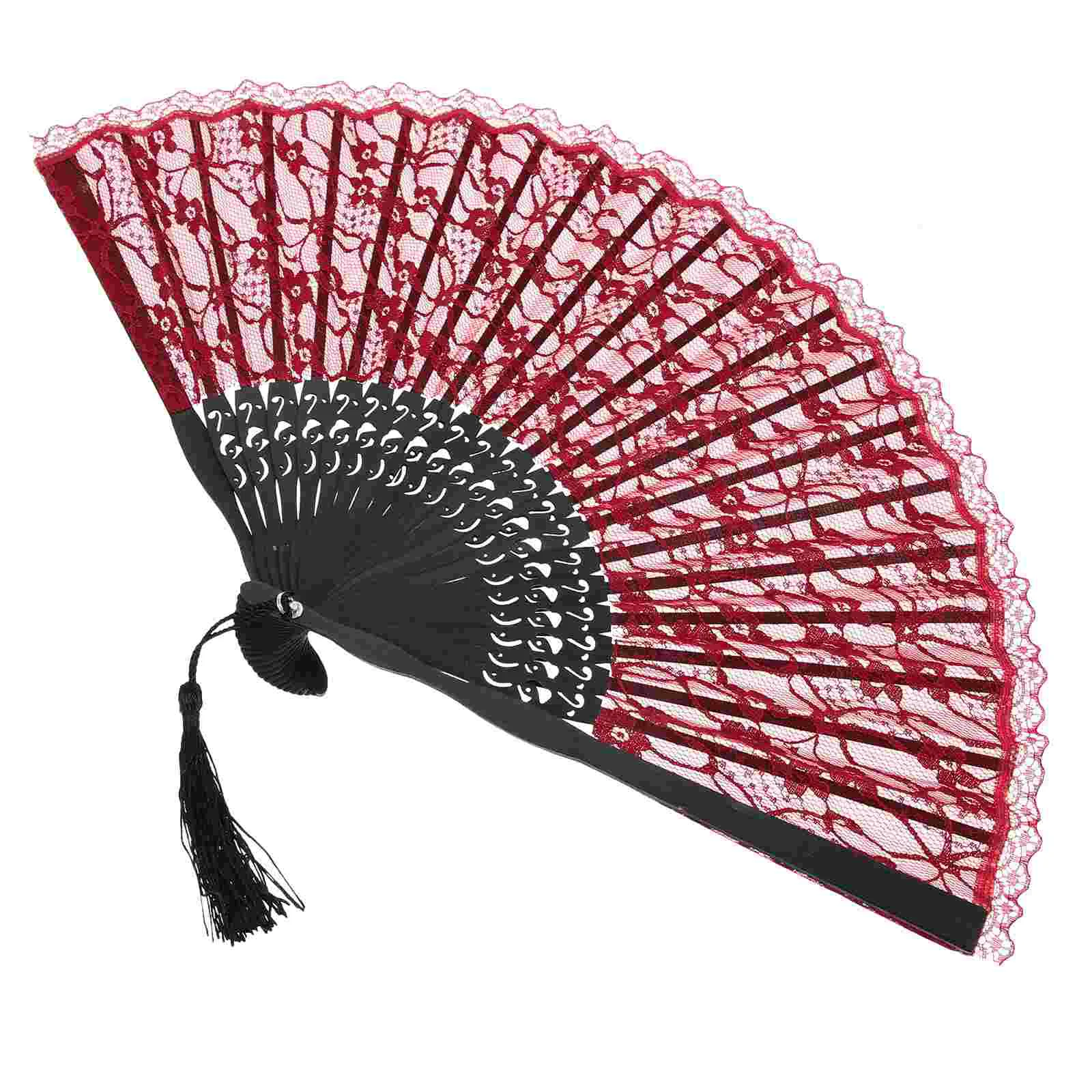 Lace Folding Fan Traditional Craft Chinese Style Outfit Aldult Foldable Wood for Decor Costume Collocation Bride Decorate