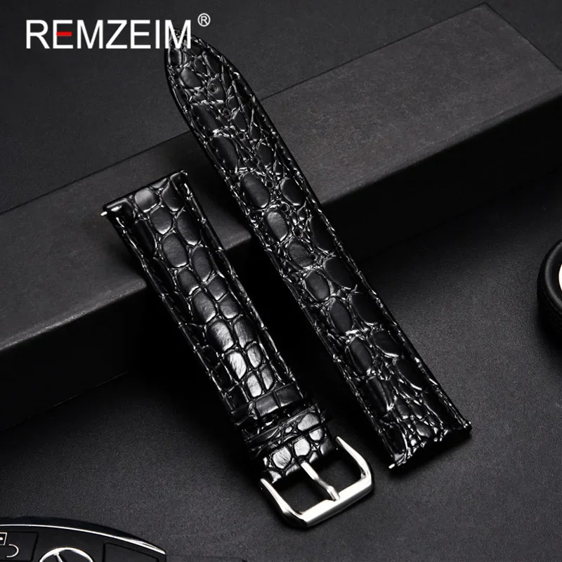 Crocodile Skin Design Calfskin Soft Watch Strap Leather Watchband Business 18mm 20mm 22mm 24mm Bracelet for Men Wrist Band