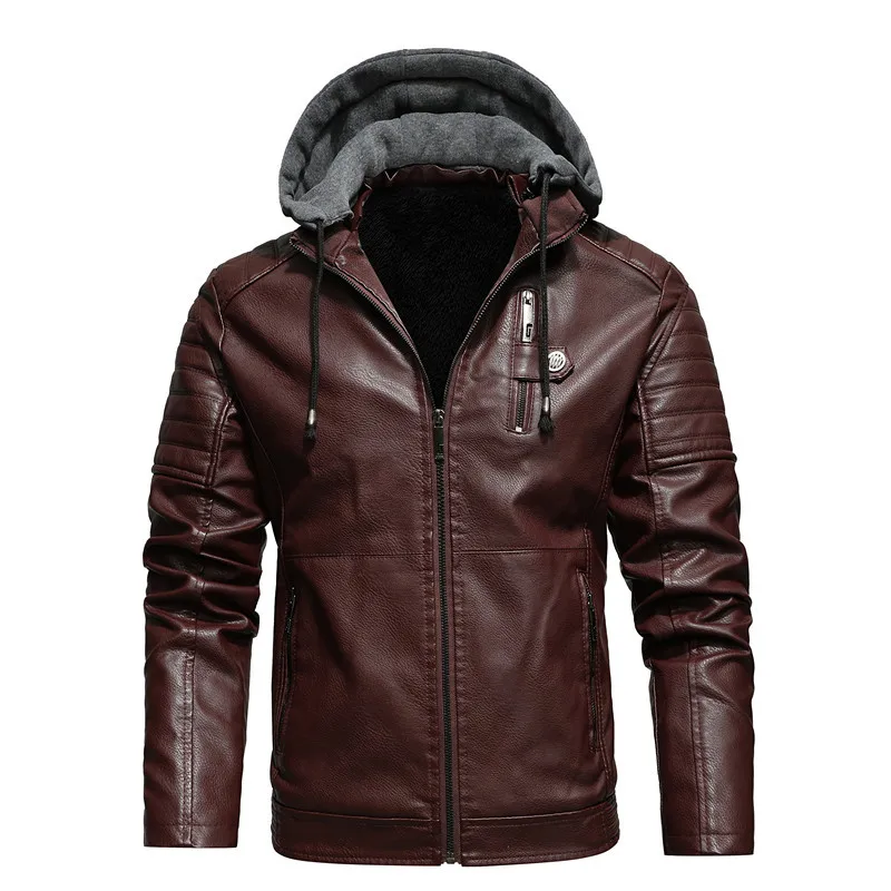 

jaqueta masculina roupa masculina New winter fleece PU leather jacket men's fashion hooded multi-color motorcycle jacket