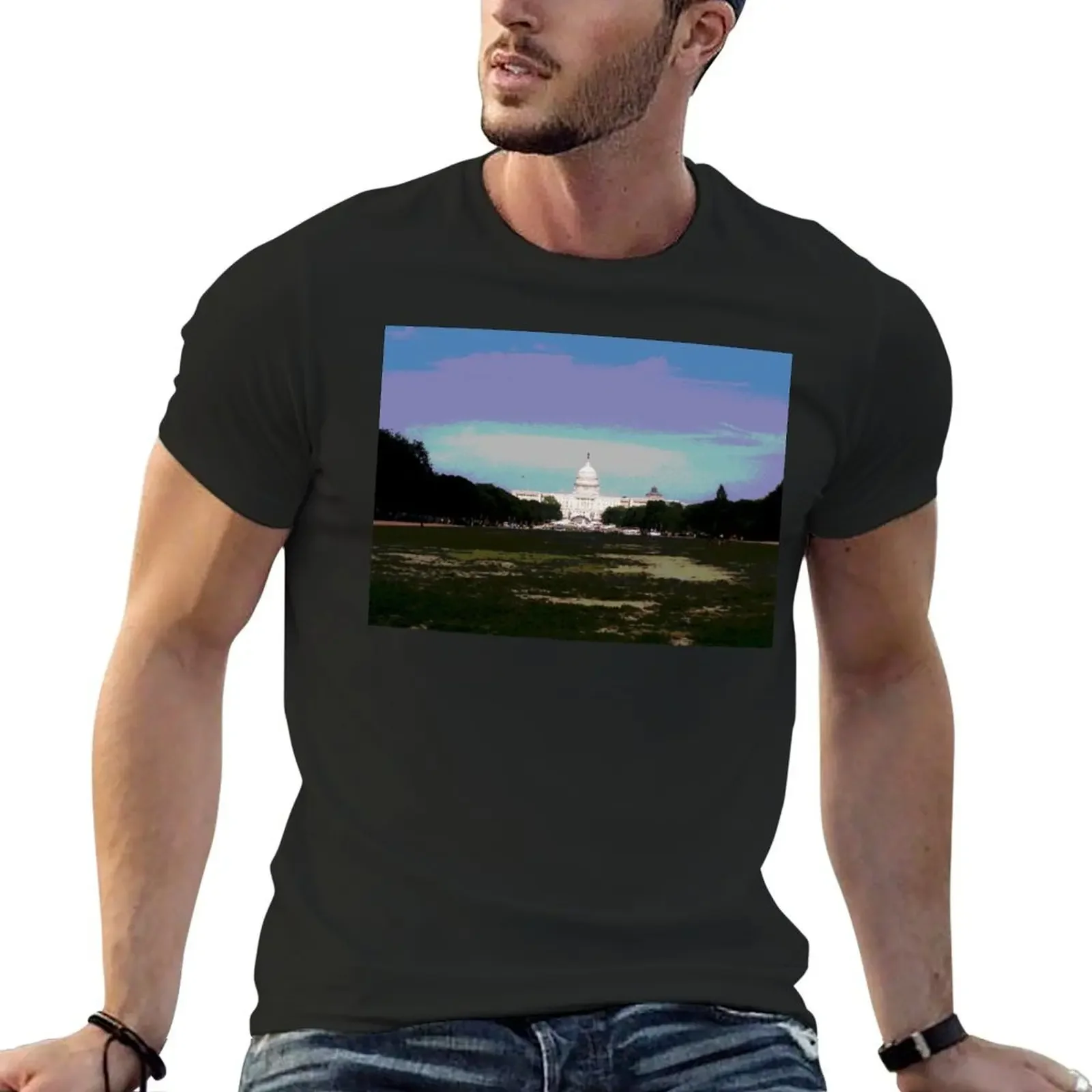 Washington D.C. capital building photo manipulation T-Shirt custom t shirt oversized men clothings