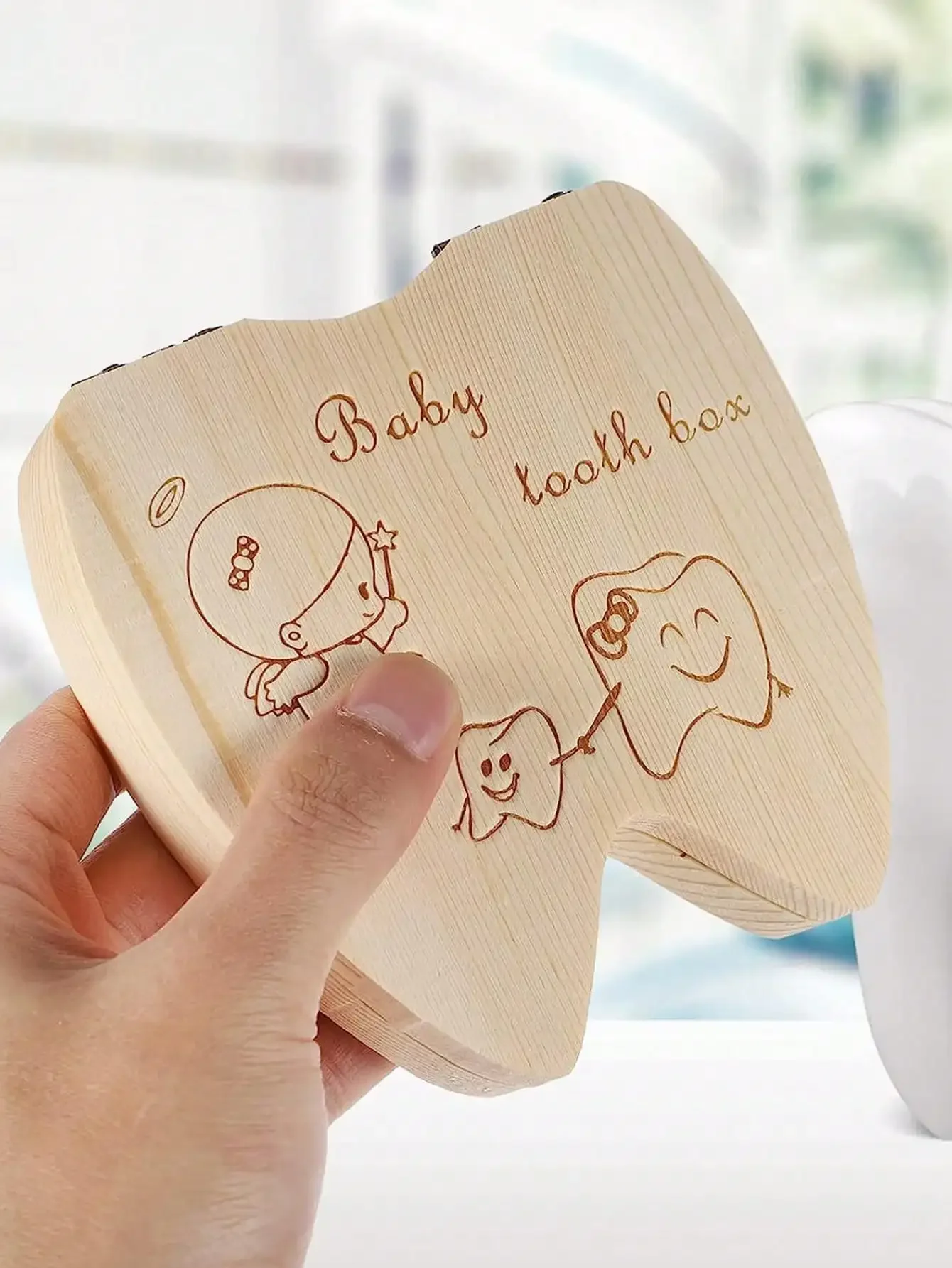 1 piece of wooden baby tooth safe box, wooden baby tooth safe box collection tooth box baby christening gift