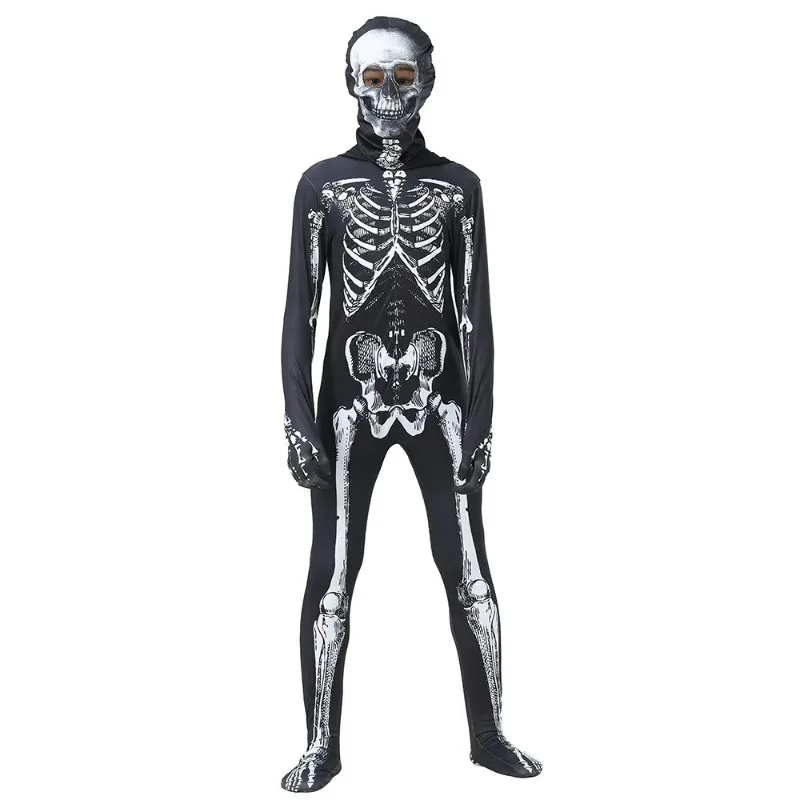 

2025 12 Halloween Scary Zombie Mr Kids Cosplay Purim Costumes Front and Back Skeleton Bone Print