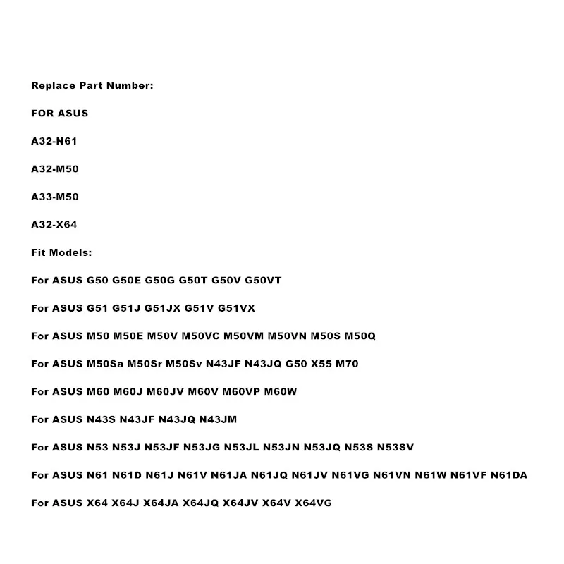 Laptop Battery For ASUS N61 N61D N61J N61V N61JA N61JQ N61JV N61VG N61VN N61W N61VF N61DA  X64 X64J X64JA X64JQ X64JV X64V X64VG