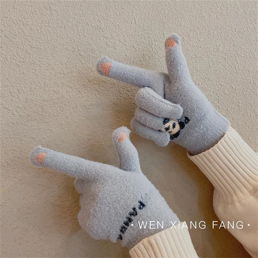 Female winter cute panda plus velvet warm and cold riding students windproof touch-screen gloves JT-30