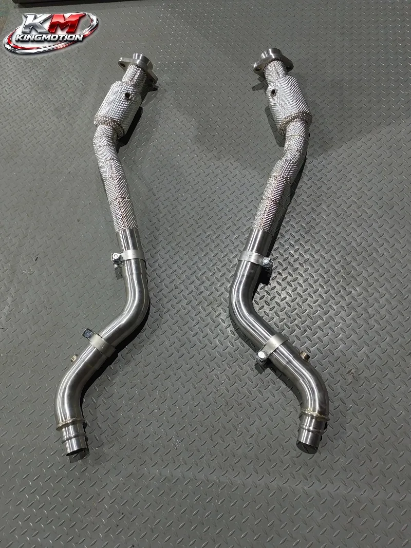 For KM SS304 High Performance Downpipe with Heat Shield and Resonator for Jaguar F-Type 5.0T V8 AWD 2015 Stainless Steel Upgrade