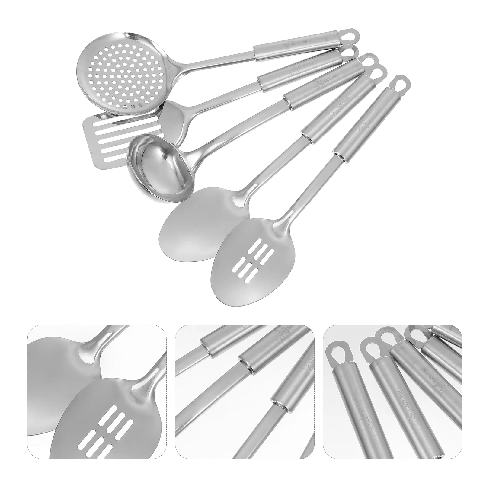 

5 pcs 1 Set Stainless Steel Kitchen Wares Corrosion Resistant Hanging Design Heat Resistant Cookware Cooking Utensils