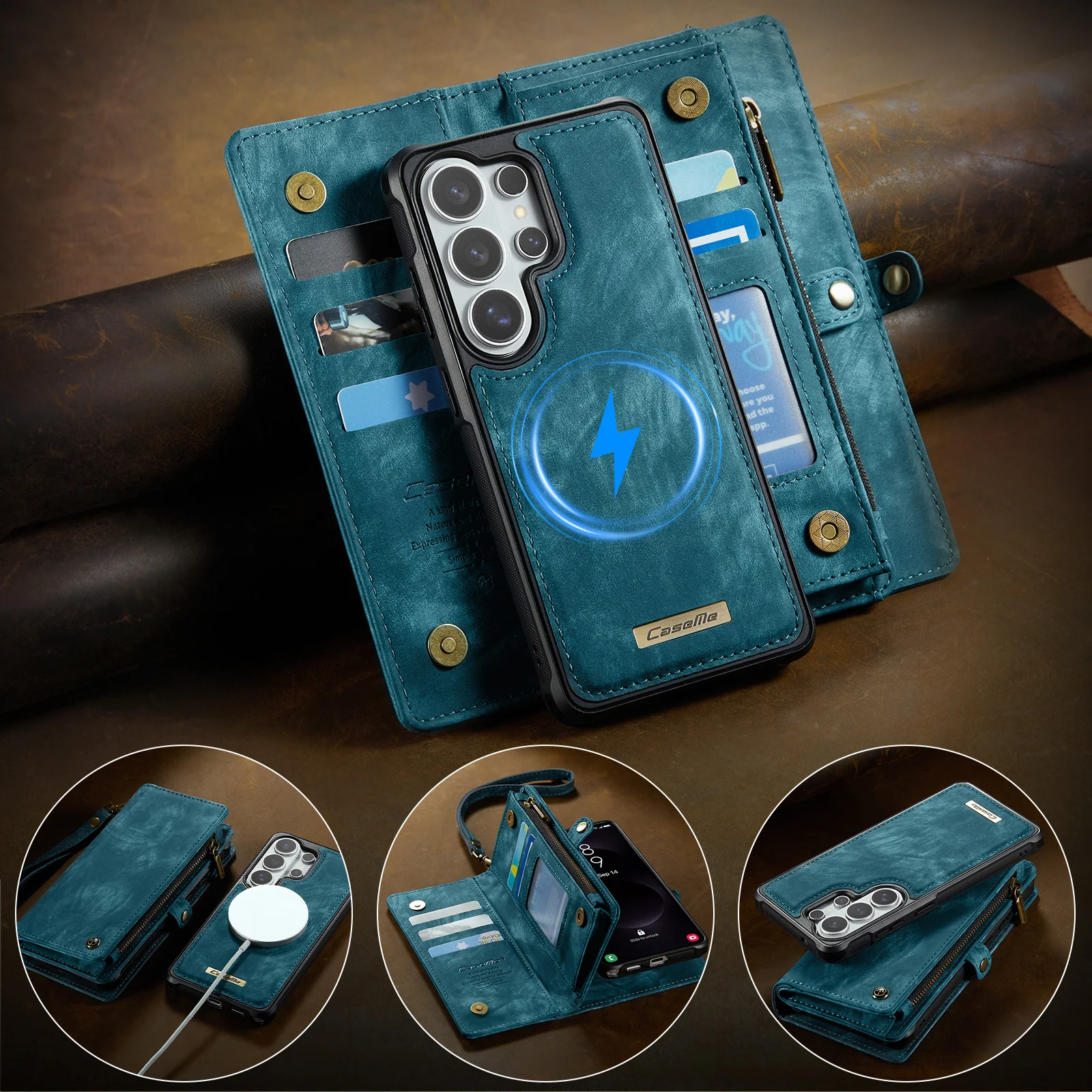 

S26 S26Plus S26Ultra, Caseme-008 Multifunction Removeable Magnetic Card Bag Wallet Case for Samsung Galaxy S26 S26Plus S26 Ultra