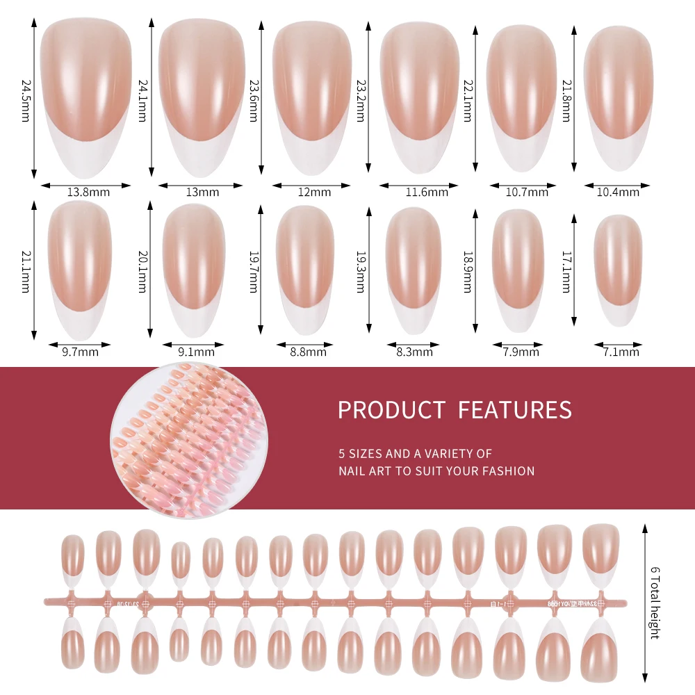 150Pcs Almond French Fake Nails Simple Oval False Nails Press on Nails White Edge Design Wearable DIY Full Cover Artificial Nail