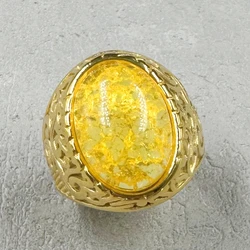 Retro 18K Gold Plated Stainless Steel Rings Luxury Big Stone men Women Rings Wedding Couple Fashion Jewelry