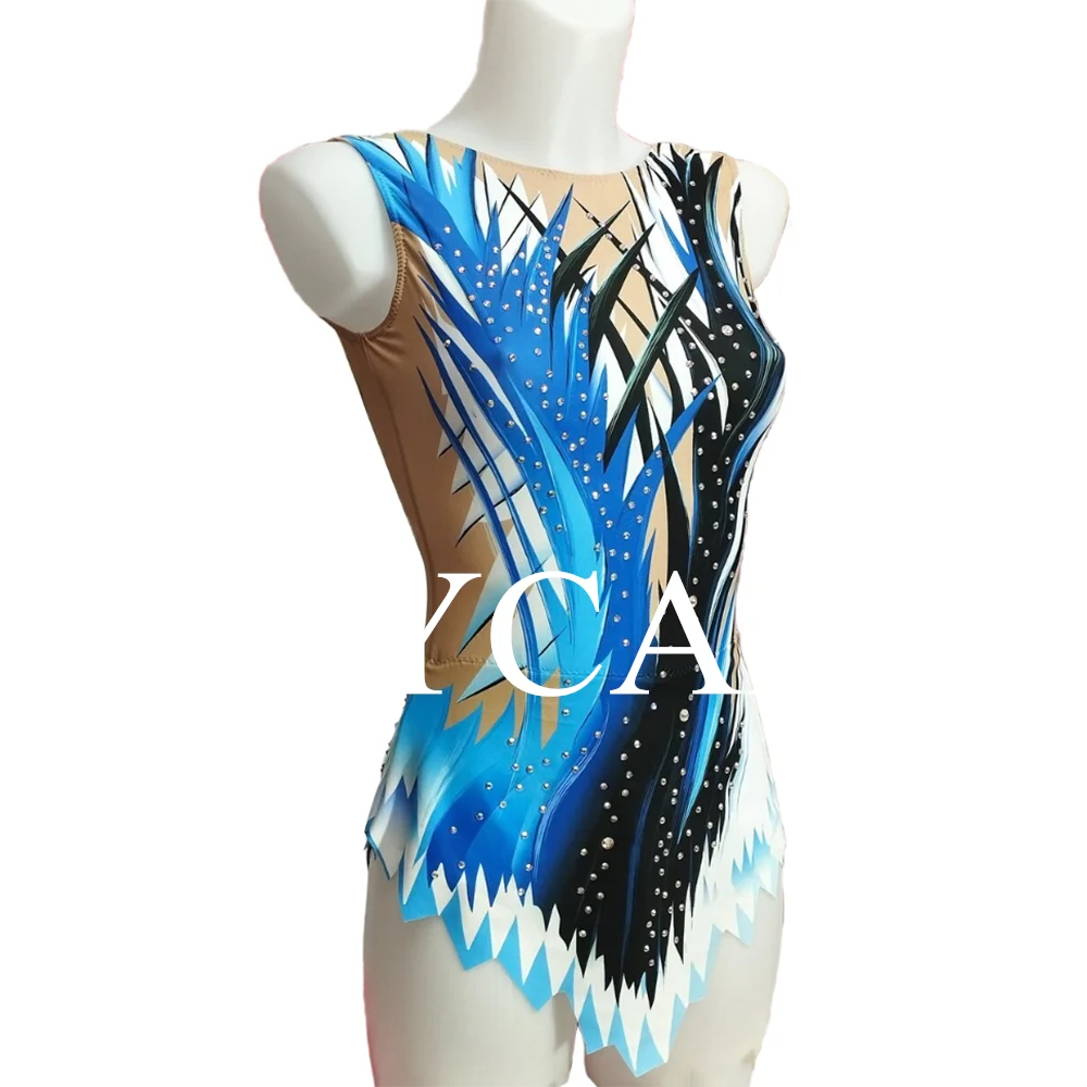 JoyCan Rhthmic Gymnastics Leotards Girls Women Blue Spandex Elegant Dance Wear for Competitiion