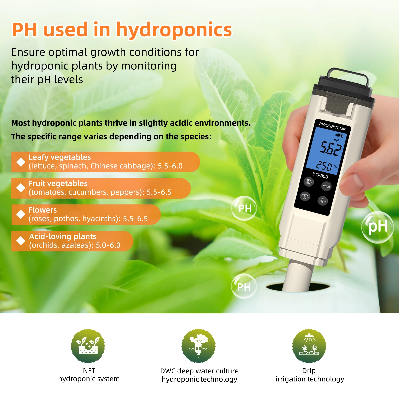 Yieryi Digitales 3-in-1 PH/ORP/Temperaturmessgerät ±1200 mV Redox-Tester Trinkwasserqualitätsanalysator für Aquarium, Pool, Hydrokultur, Spa