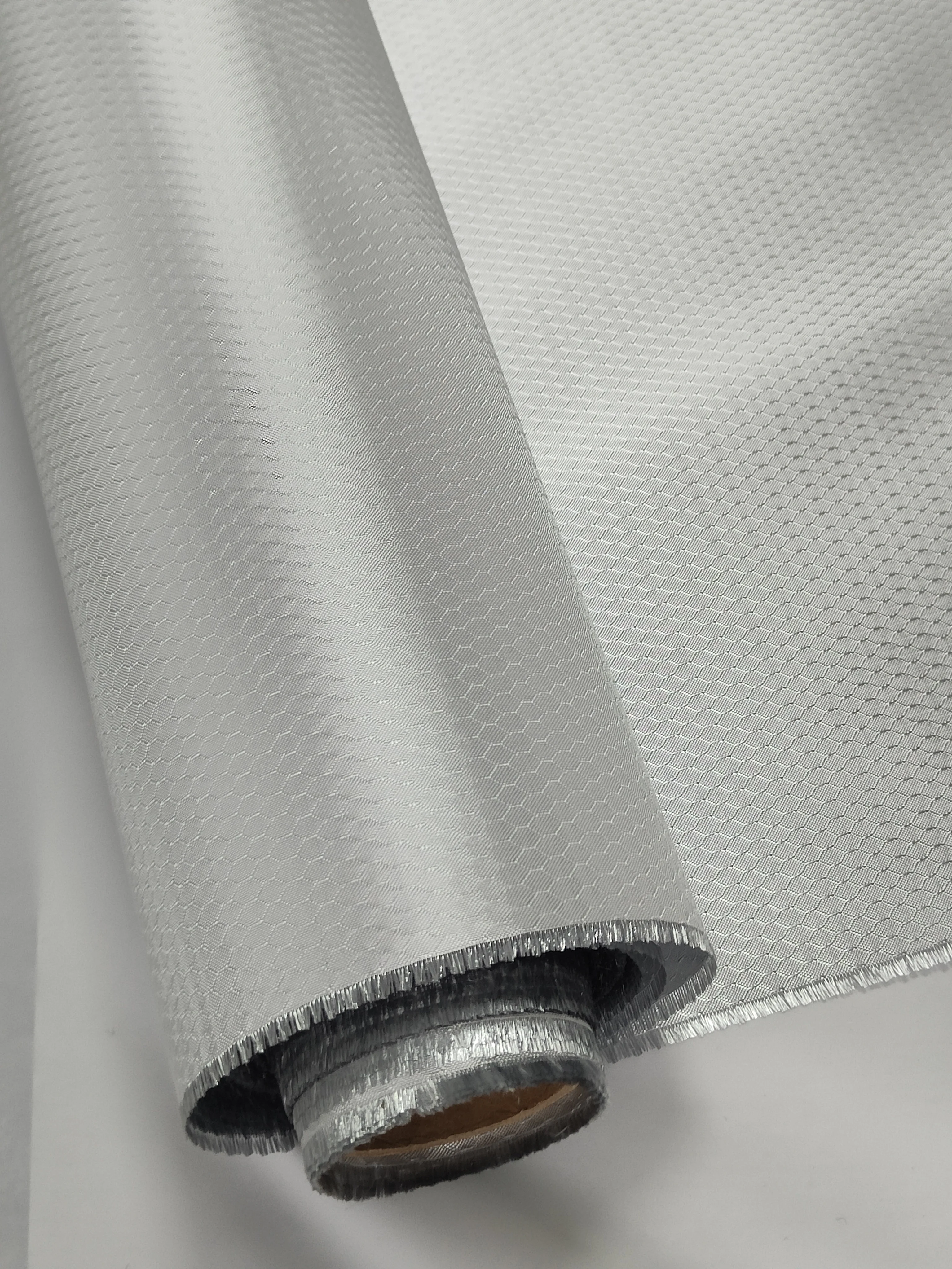 Electroplated Silver Honeycomb & Soccer Ball Pattern Fiberglass Fabric 240gsm Jacquard Weave
