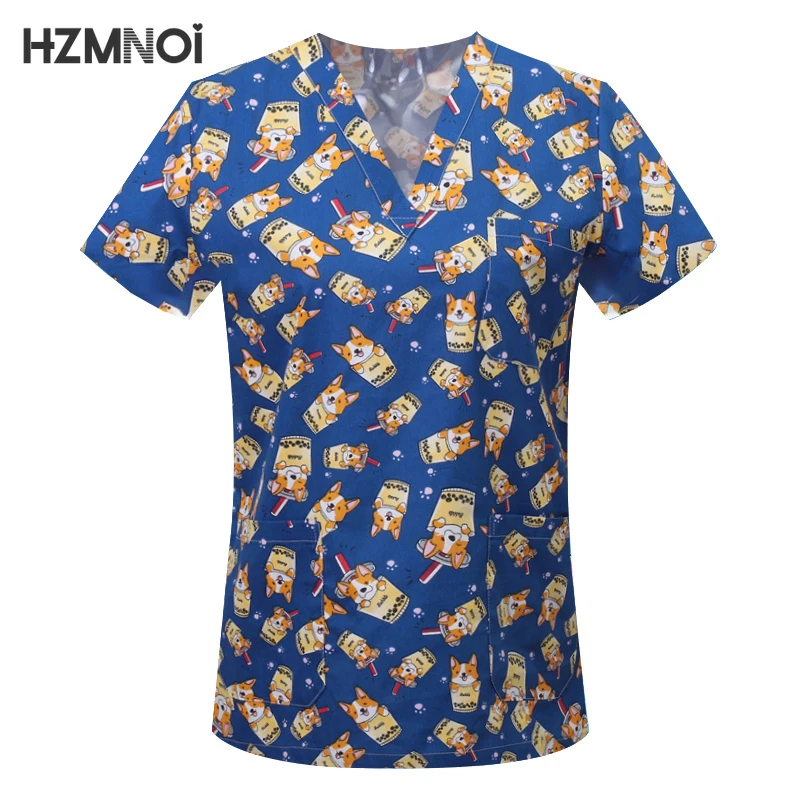 Dessin animé animaux imprimer clinique pour animaux de compagnie hôpital soins infirmiers gommage hauts chemises coton dentisterie médecin Blouse uniformes chirurgicaux médicaux