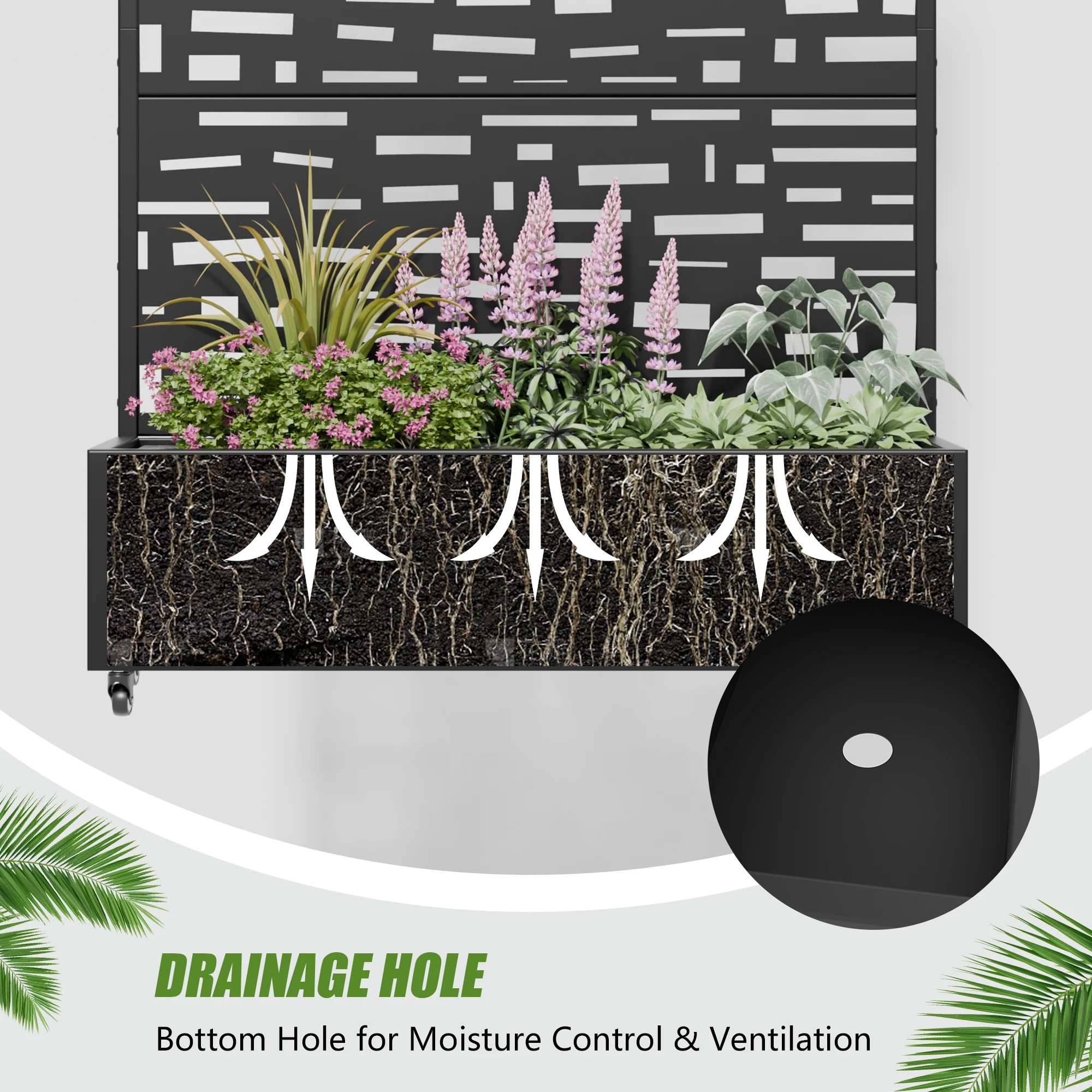 6 ft. H x 4 ft. W Metal Planter Box privacy screen Garden Bed with Trellis and Wheels - Black view 6