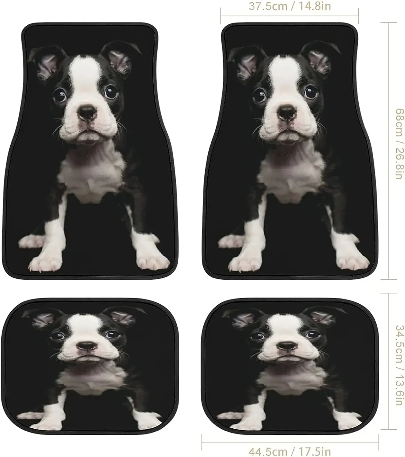 Animal Boston Terrier Puppy Car Mats Universal Drive Seat Carpet Vehicle Interior Protector Mats Funny Designs All-Weather Mats