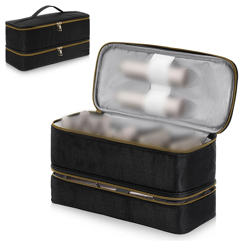 

Double-Layer Curling Iron Storage Bag Portable Large-Capacity PU Hair Curler Hair Dryer Cosmetics Toiletries Organizer Bag