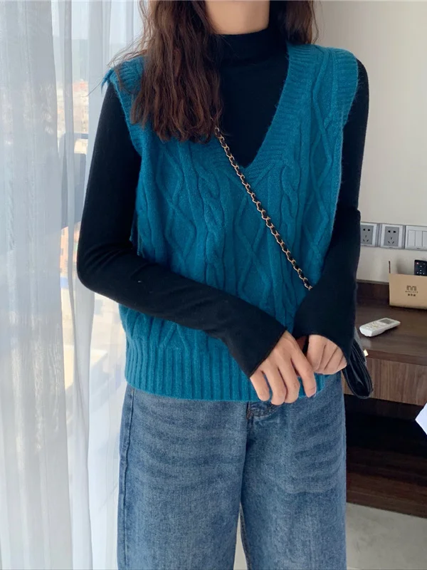 Camisola de malha colete feminino ort Svel V-Ne pulôver topo outono inverno nova chegada fibra de poliéster solto ajuste sle