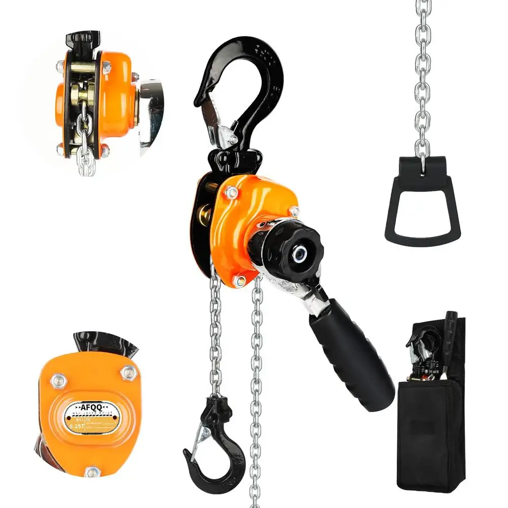 550lbs Capacity Mini Chain Hoist 1/4 Ton 10Ft Lift G80 Steel Lever Hoist Winch Hook