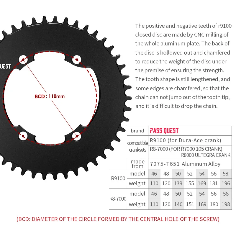 110bcd Chainring Narrow Wide for R7000 R8000 R9100 Oval MTB Chainring 46T 48T 50T 52T 54T 56T 58T Road Bike Closed Disk