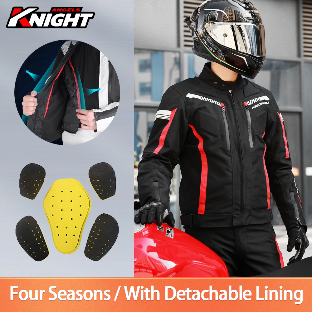 

Four Seasons Men's Motorcycle Jacket Anti-Fall Outdoor Moto Riding Jackets Windproof Motocross Clothing Built-in Protective Gear