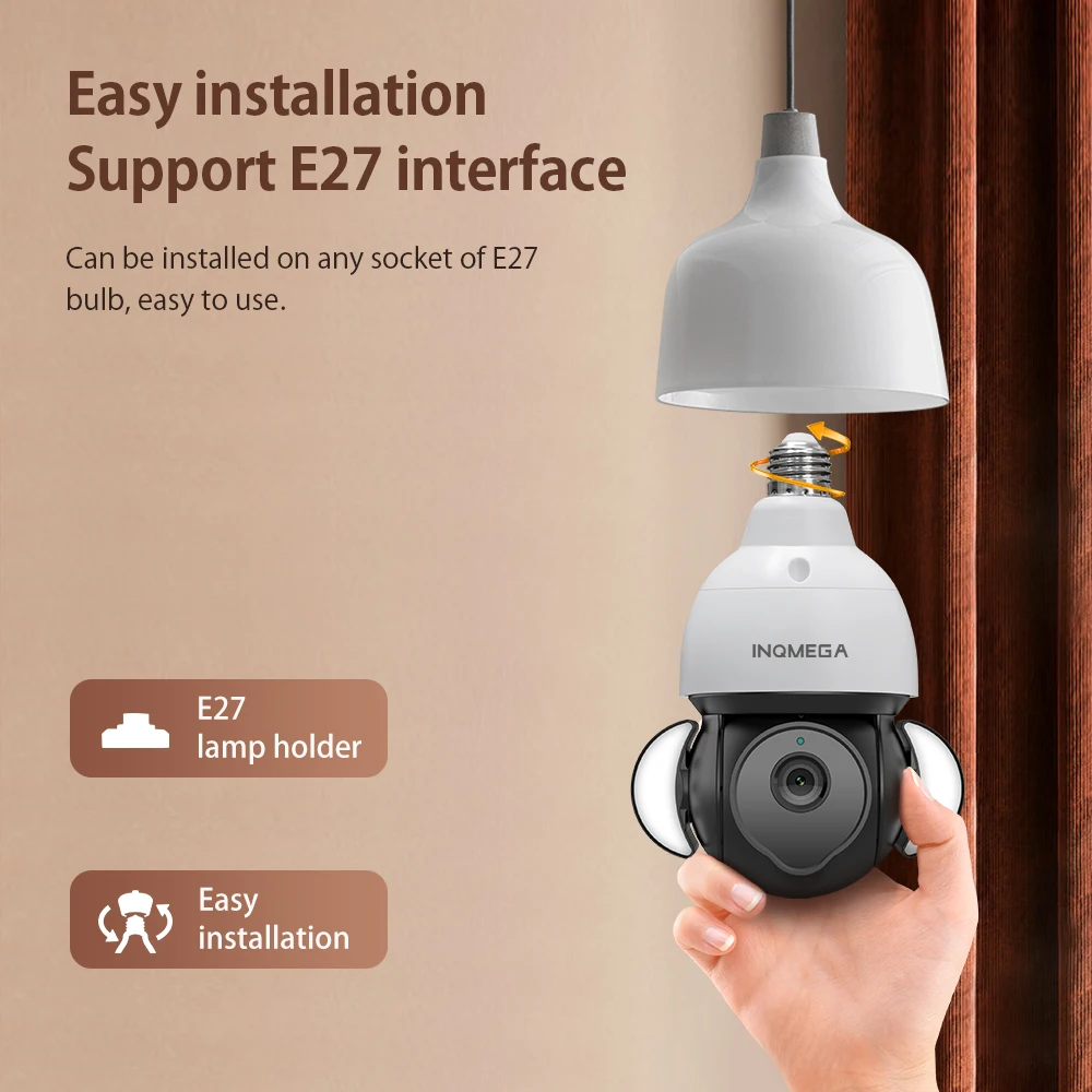 INQMEGA Tuya Bulb Camera IP PTZ Wifi Camera Security Protection CCTV E27 Light Bulb Floodlight Camera Motion Sensor with Alexa