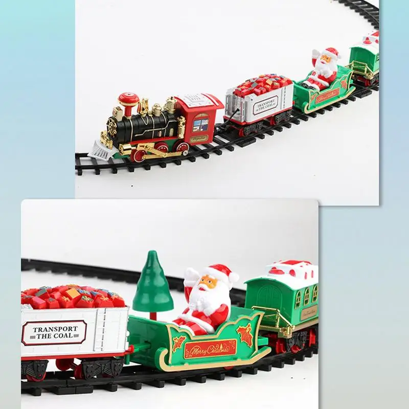 Electric Christmas Train Toy Set For Kids Boys Girls Railway Cars Racing Tracks With Sound and Light Christmas Tree Decoration