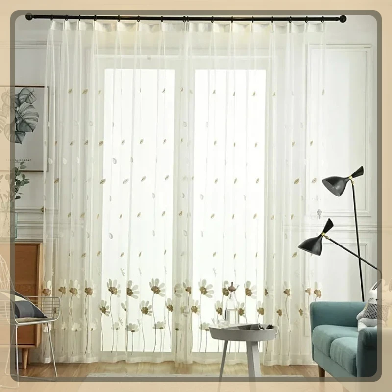 

Fresh Embroidered Gauze Curtains Living Room Bedroom Children's White Gauze Light Curtains Curtains Finished Can Be Processed