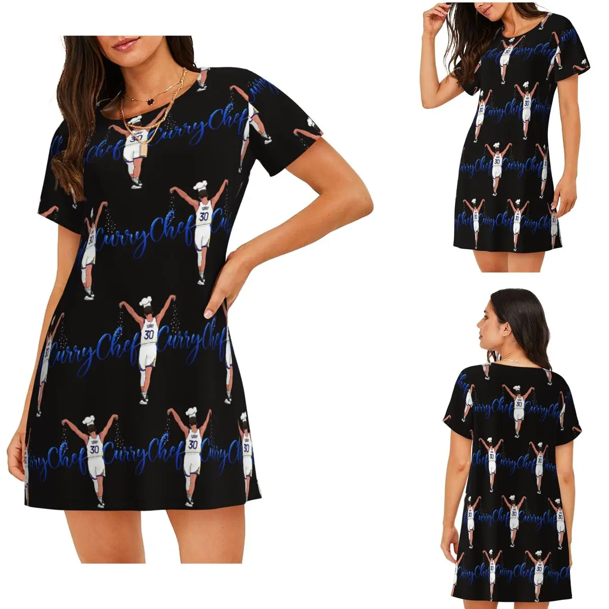 Stephen Curry - Chef Curry Short Sleeves Nightdress For Sleeping Sleepshirts Women Short Sleeve Nightgowns Loose Pajama Dress