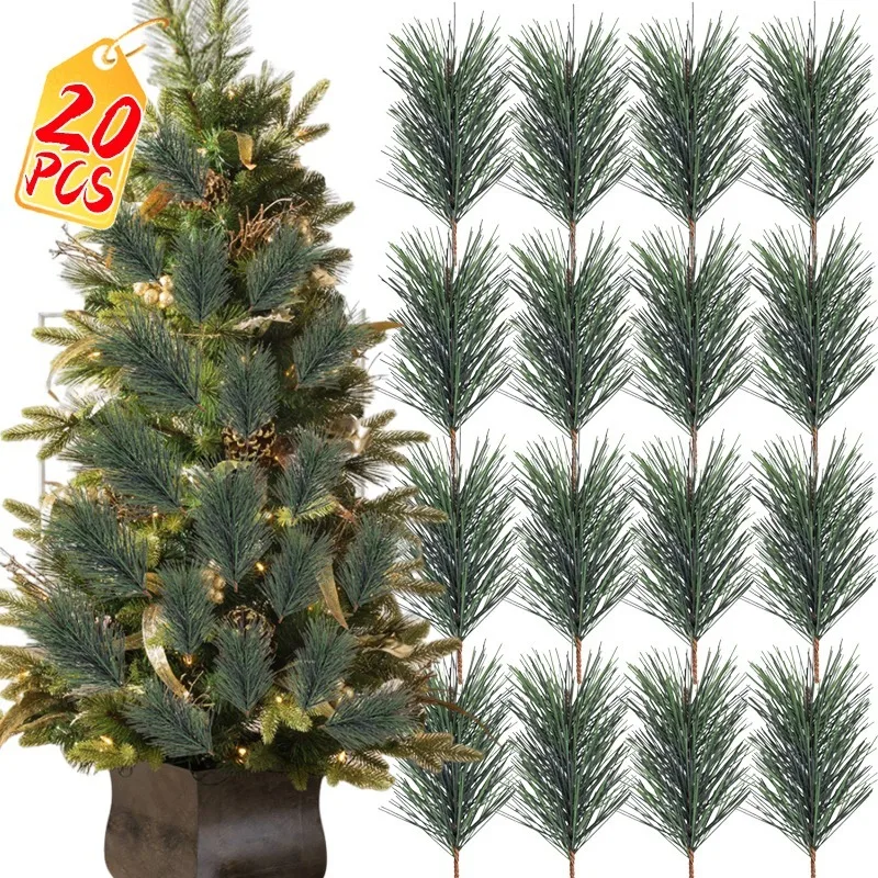 10/20 pçs ramos de pinho verde artificial árvore de natal grinalda ornamentos agulhas de pinho plantas diy festa em casa decorações de casamento