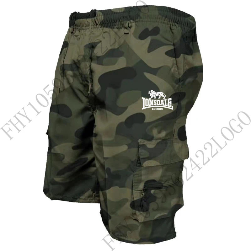 Men Camouflage Cargo Shorts Elastic Waist Drawstring Side Print Casual Outdoor Shorts