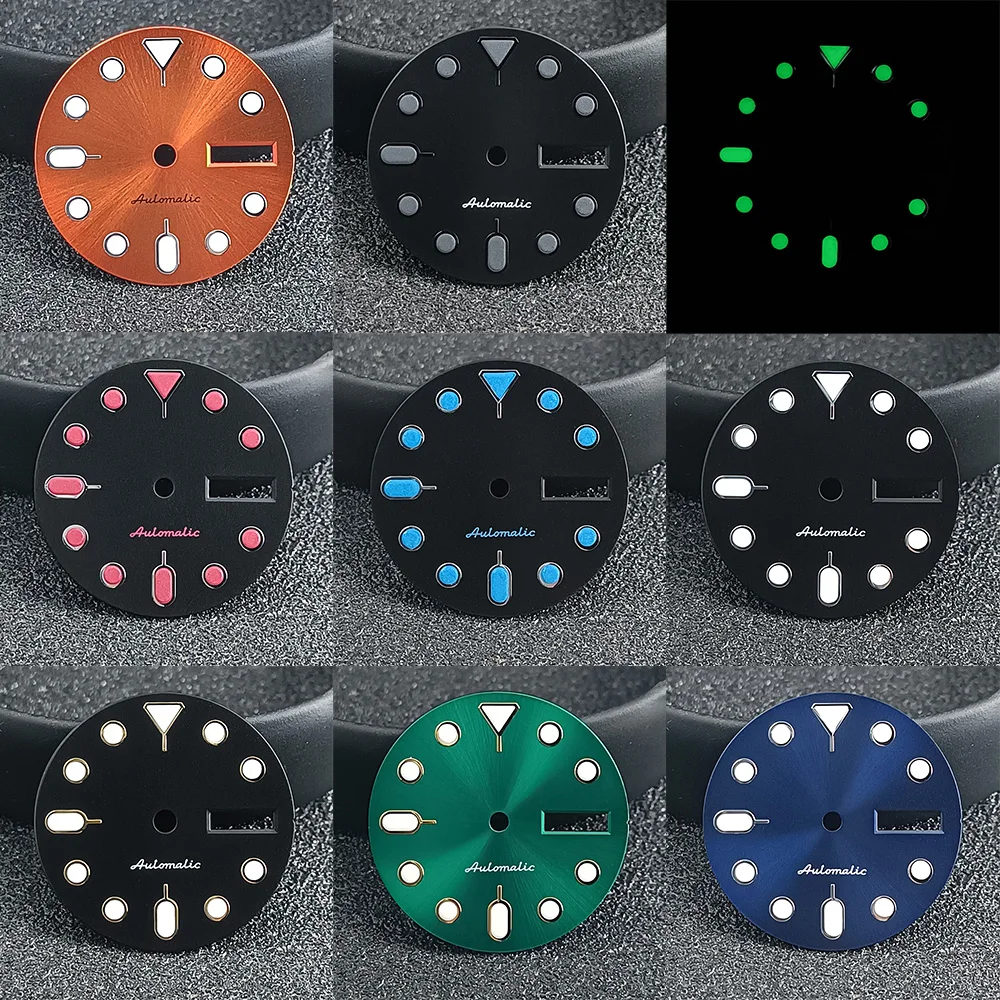 28.5mm Diameter Watch Accessory Dial, Green Luminous Dial, Suitable for NH35/NH36 Watch Movement Accessories Watch Parts