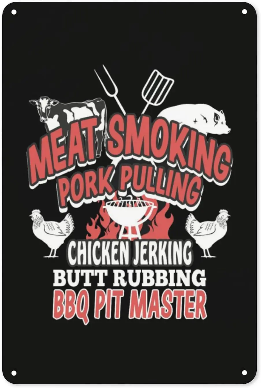 Meat Smoking Pork Pulling Chicken Jerking Butt Rubbing BBQ 12 X 8 Inches Novelty Sign Vintage Metal Tin Sign Wall Sign Plaque Po